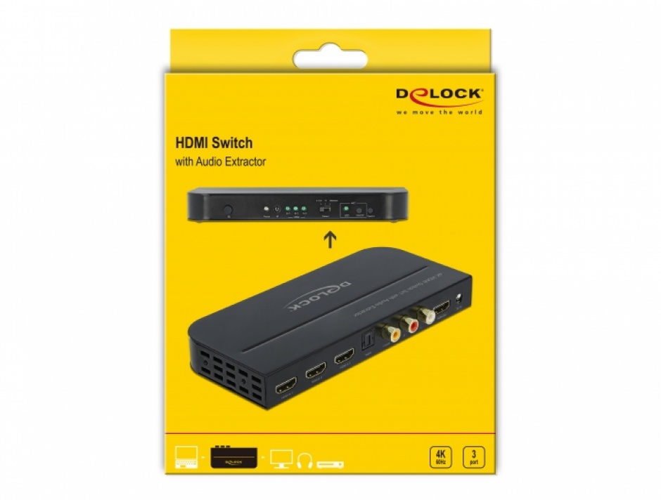 Imagine Switch HDMI 3 porturi 4K@60Hzcu extractor Audio, Delock 66498